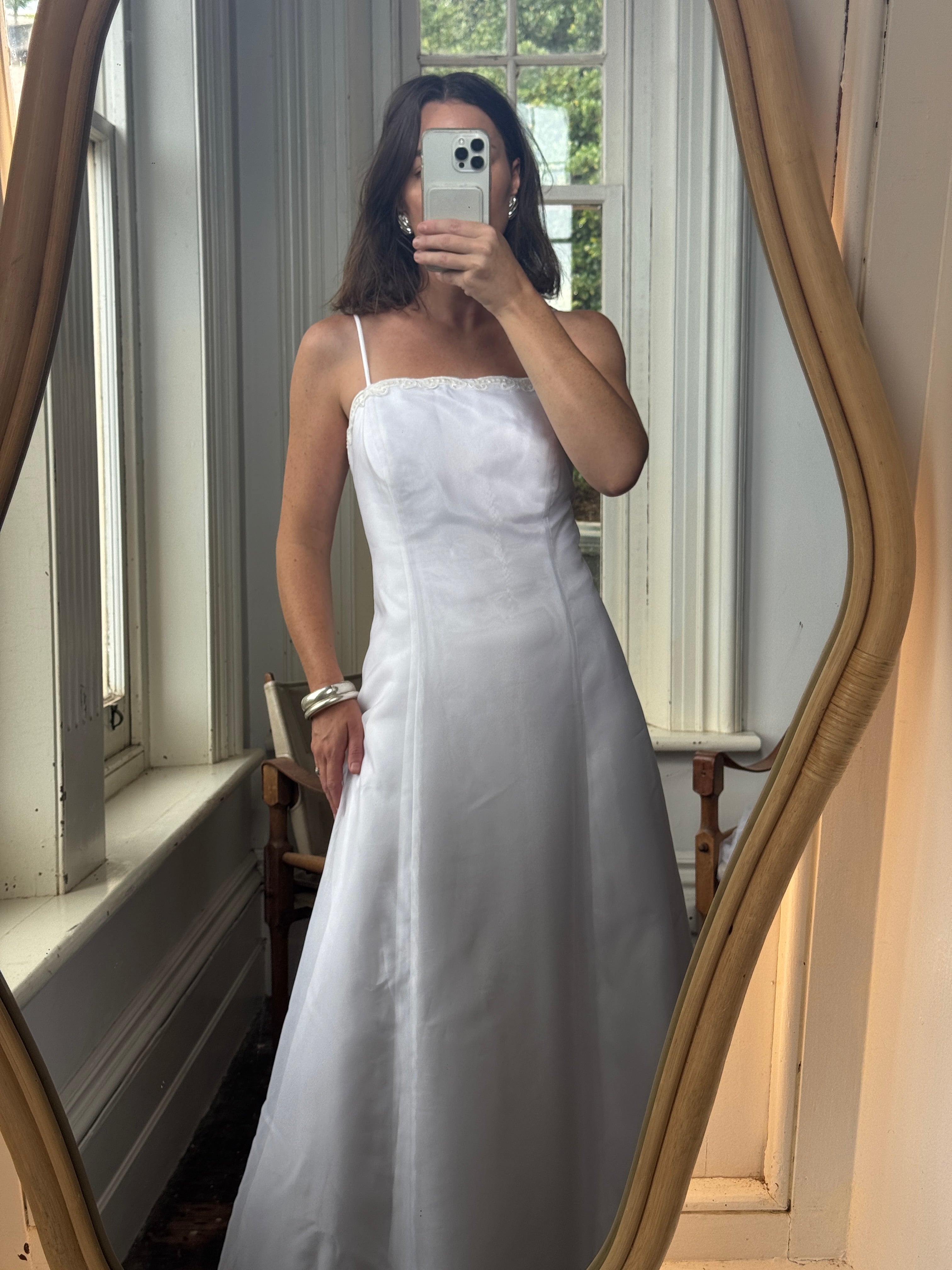 Vintage 90s Square Cut Lace Up Slip Wedding Dress