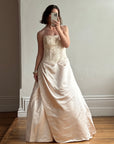 Vintage 90s Rose Crystal Encrusted Strapless Wedding Gown
