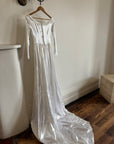 Vintage 50s Liquid Satin Scoop Applique Wedding Gown
