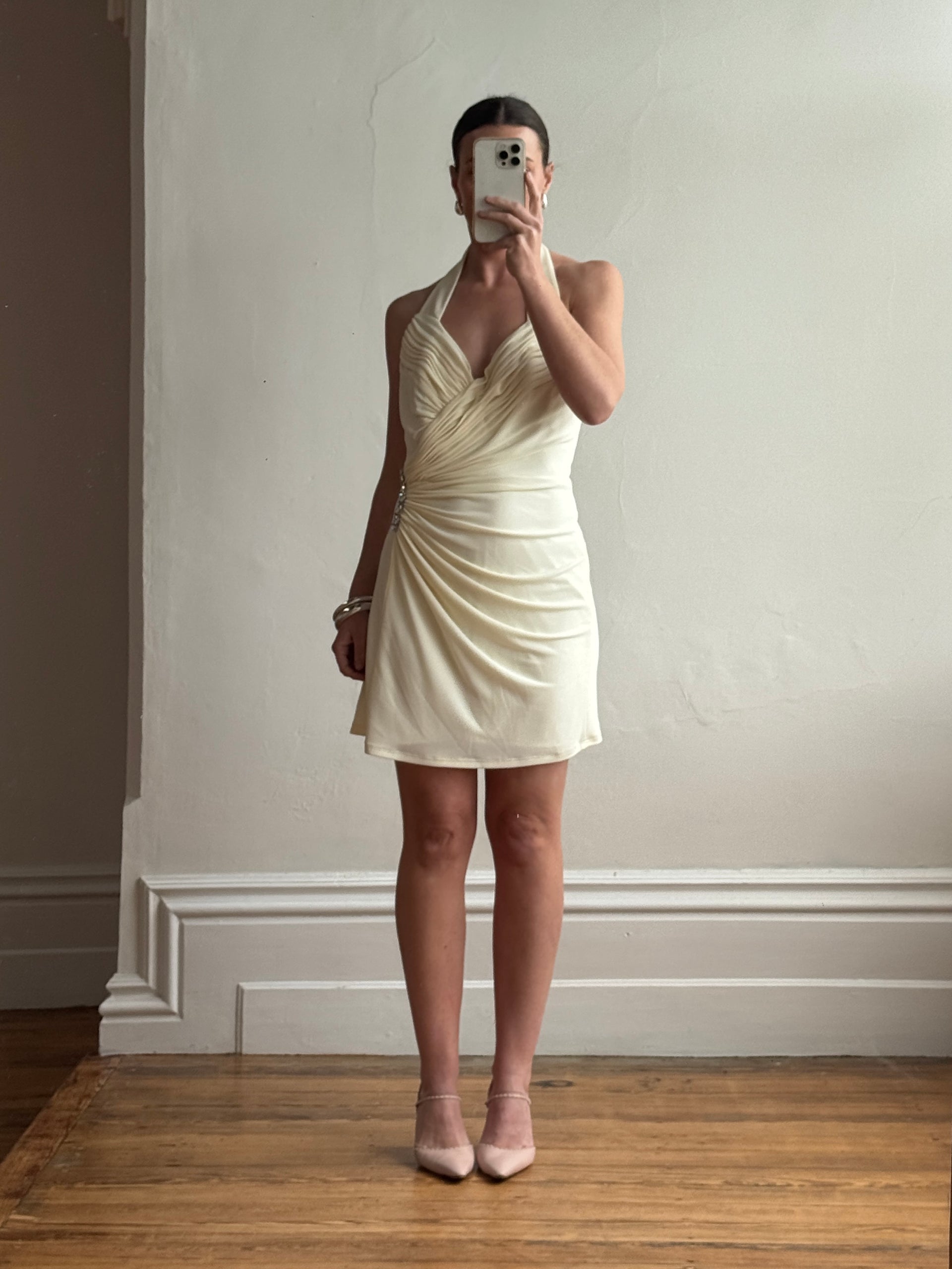 Vintage 90s Bandage Mini Dress Cream With Rainbow Rhinestones  Call Me The  Breeze