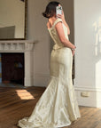 Vintage 90s Italian Two Piece Off Shoulder Beaded Rosette Wedding Set