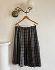 Vintage Scottish Wool Grey Plaid Pleated Midi Skirt