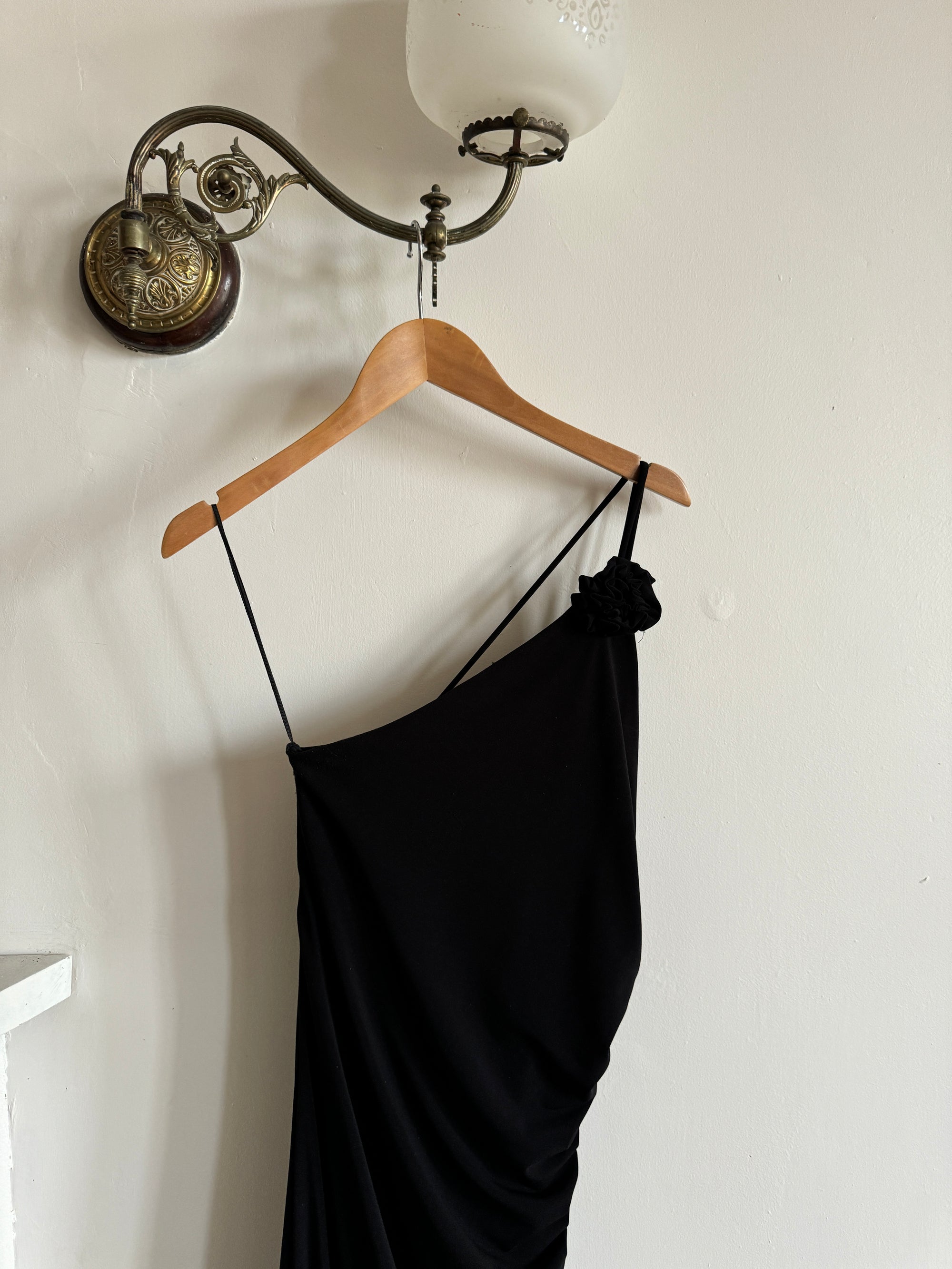 Vintage 90s One Shoulder Evening Dress Noir