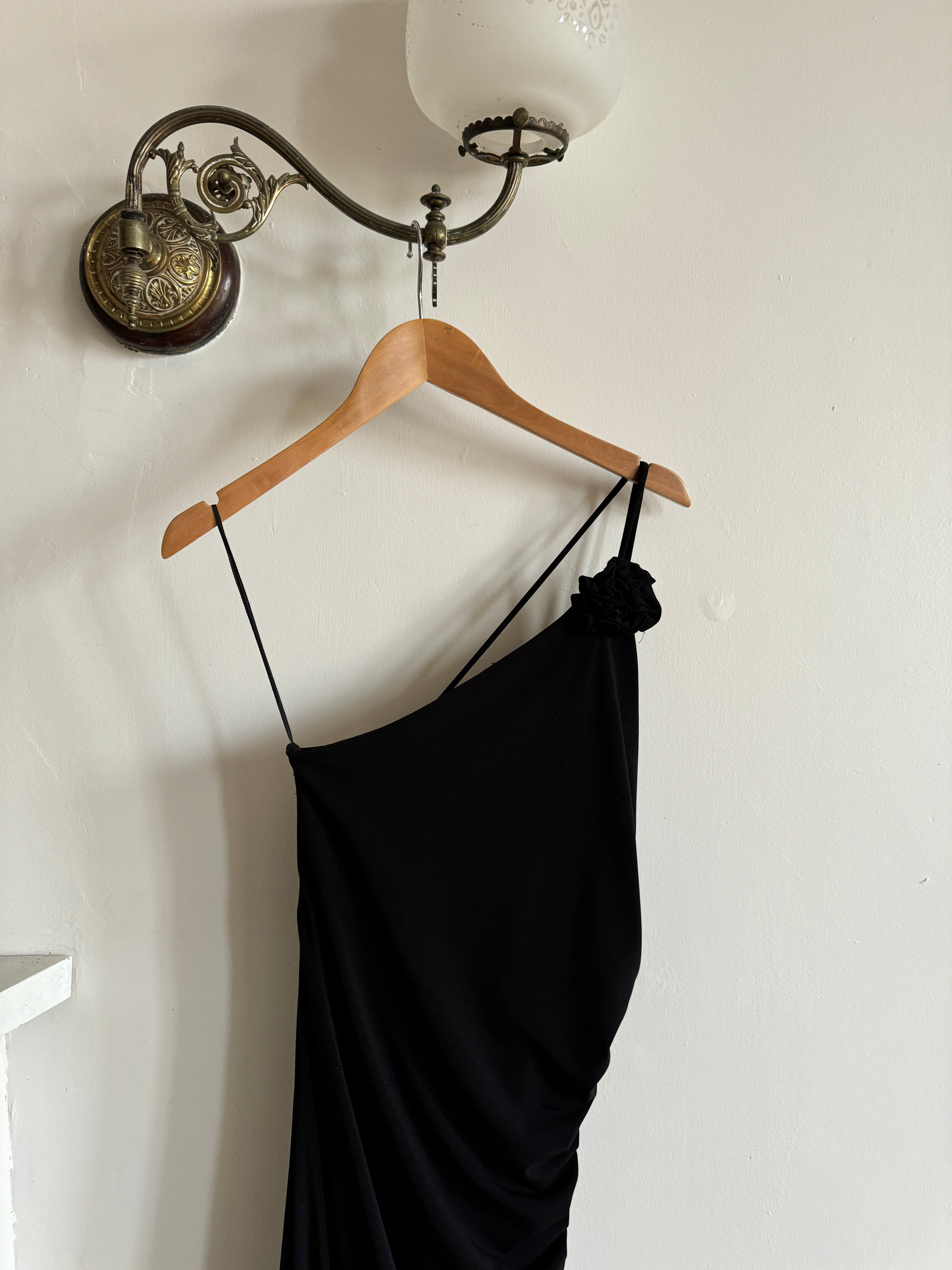 Vintage 90s One Shoulder Evening Dress Noir