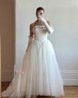 Vintage 90s Rosette Tulle Princess Wedding Gown with Gloves