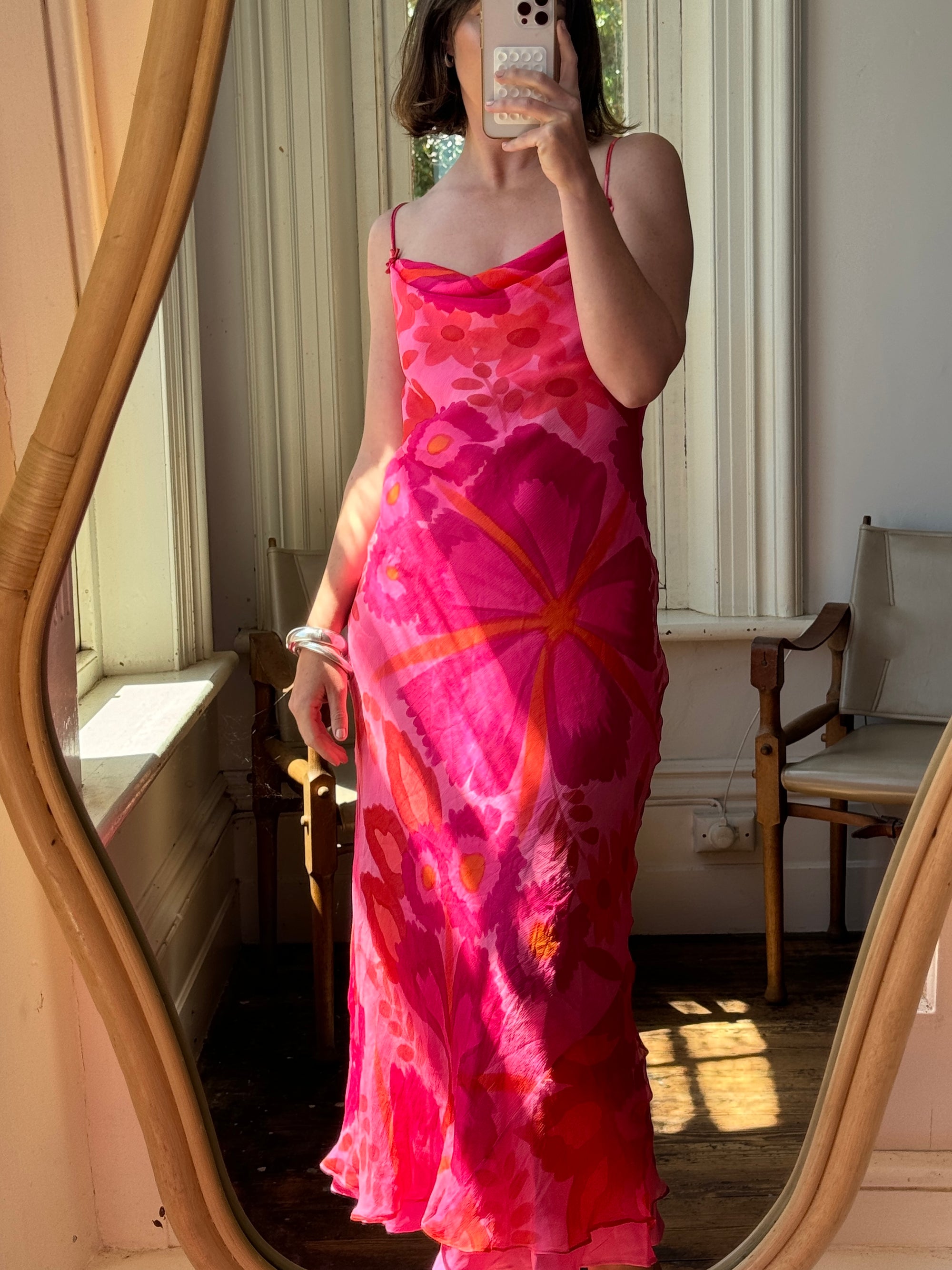 Vintage Y2K Jenny Packham London Pure Silk Slip Dress Sunset