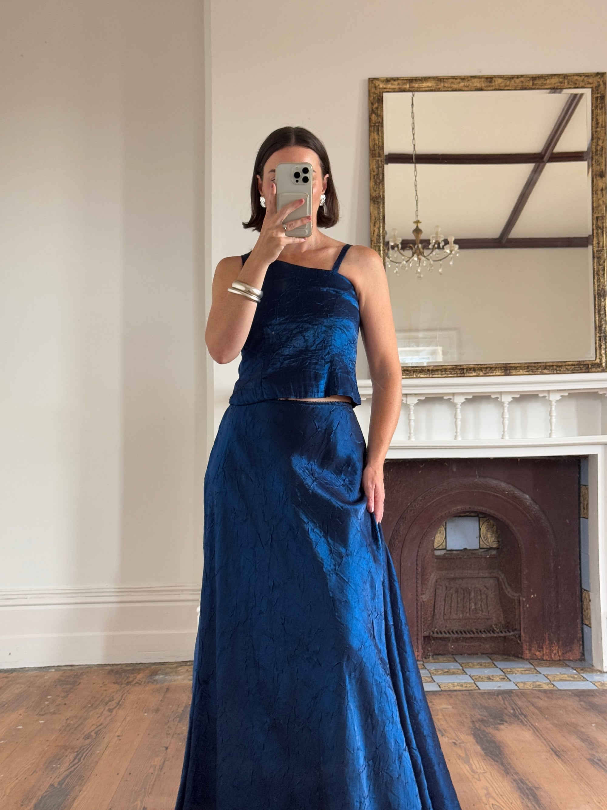 Vintage 90s Midnight Blue Crinkle Two Piece Set