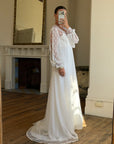 Vintage 60s Poet Sleeve Chiffon Wedding Gown