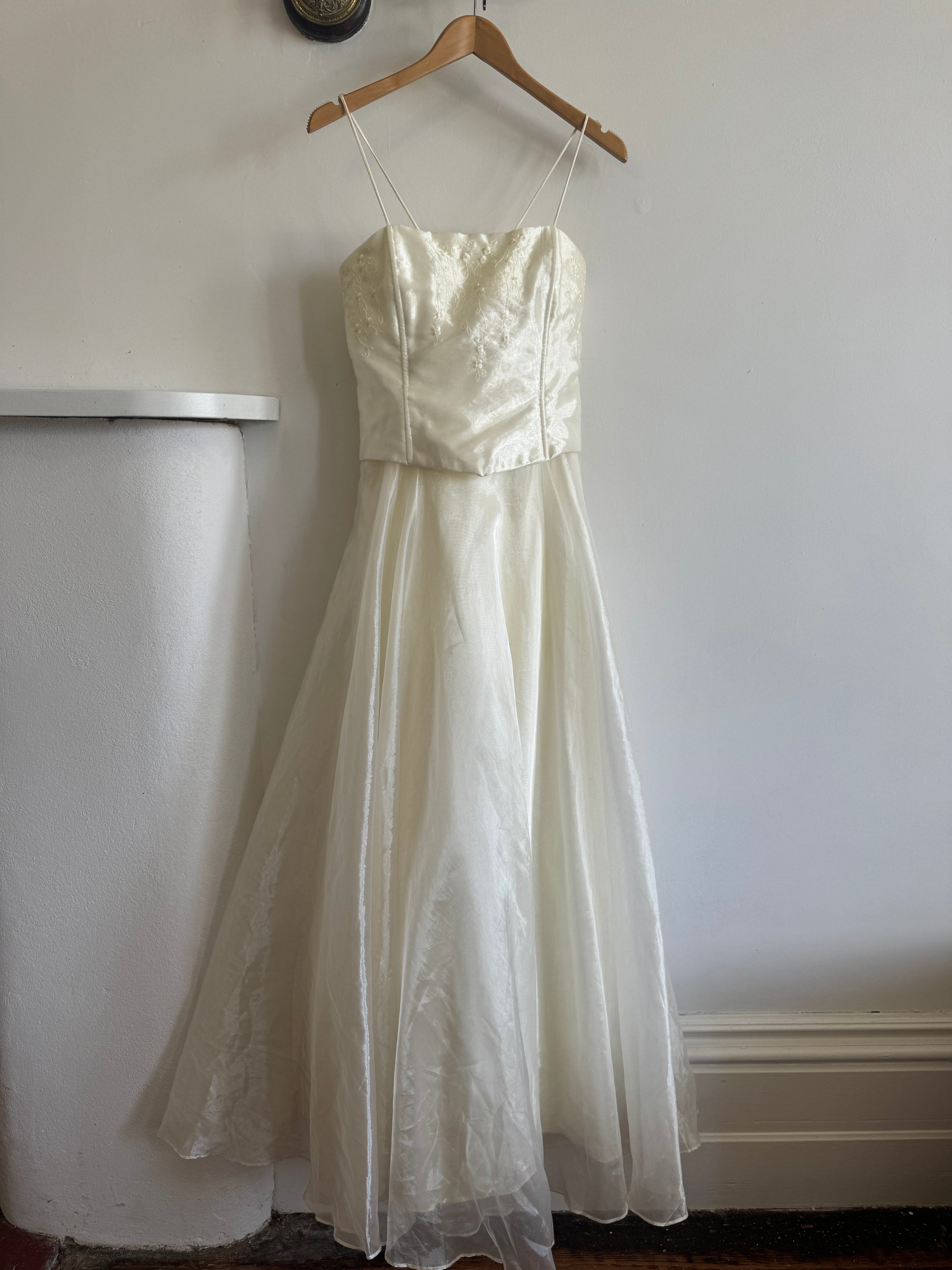 Vintage 90s Shimmer Corset Wedding Gown Creme