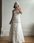 Vintage 90s Strapless Embellished Ruffled Wedding Gown