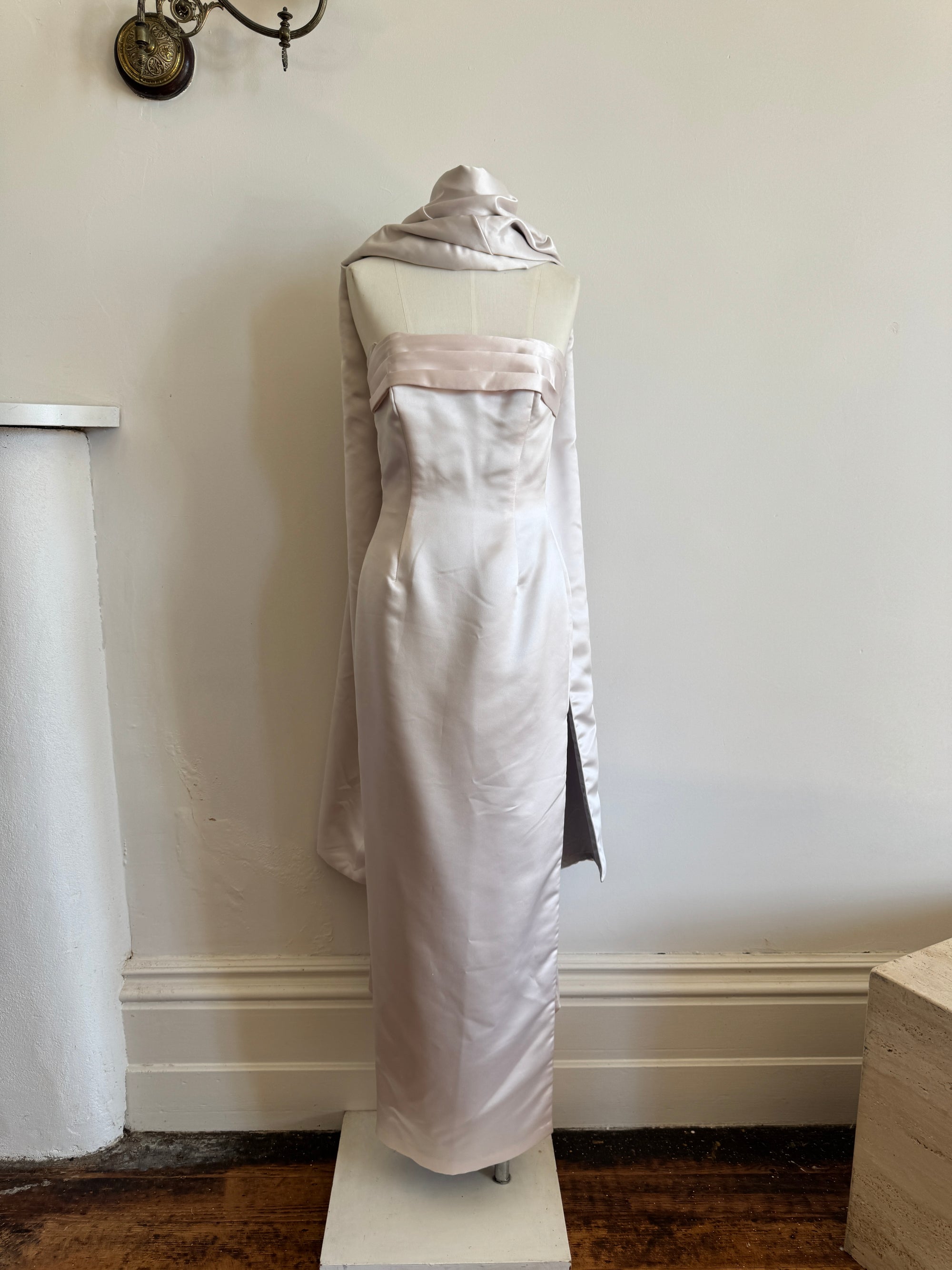 Vintage 90s Satin Classic Bow Bridesmaid Dress with Large Sash Baby Pink