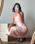 Vintage Pink Pure Silk High Waist Midi Skirt