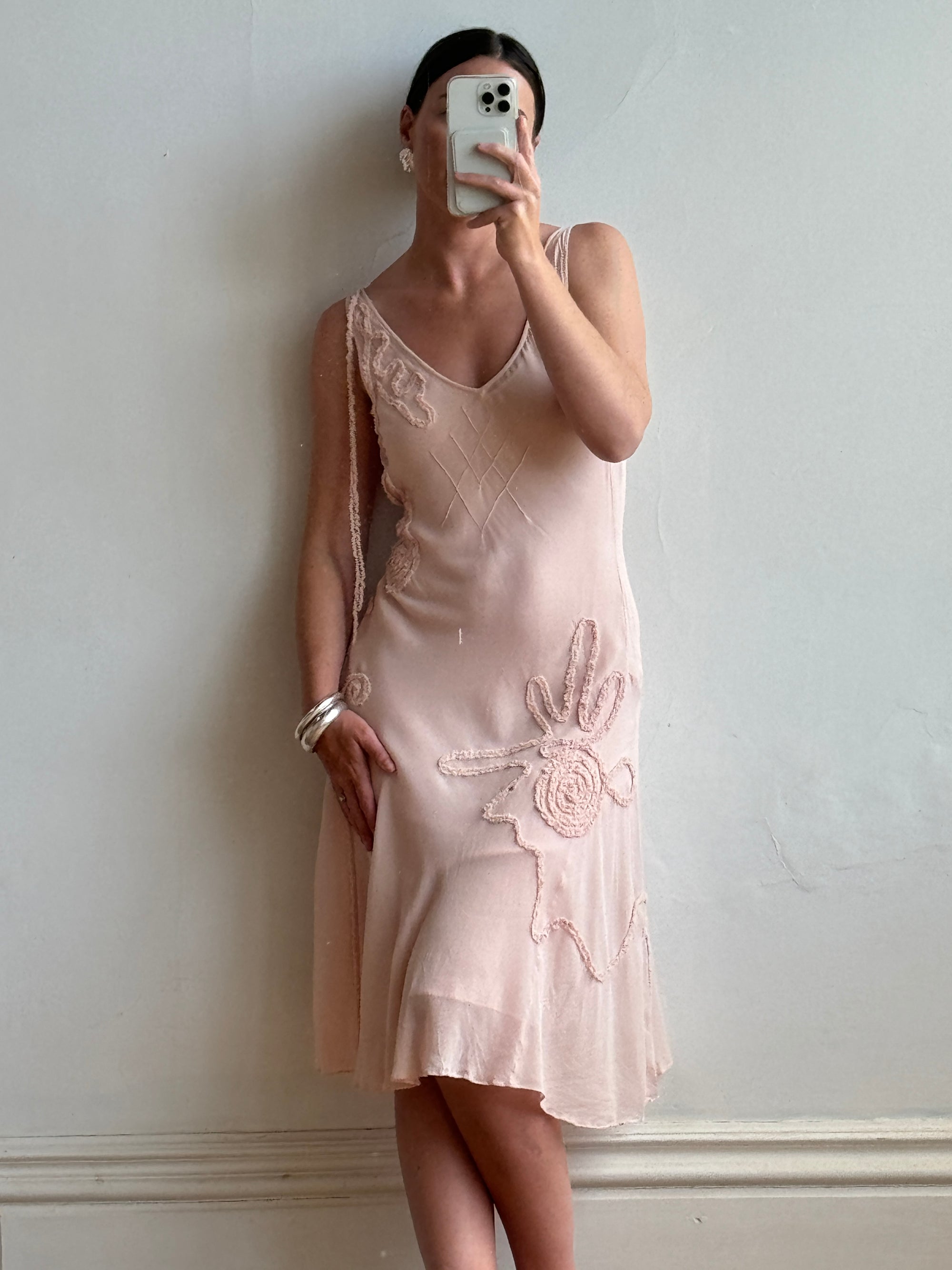 Vintage Y2K Nude Swirl Slip Dress