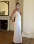 Vintage 90s Baby Pink Satin Pleated Bustier and Skirt Set