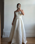Vintage 90s Brocade Corset Satin Bridal Gown Champagne