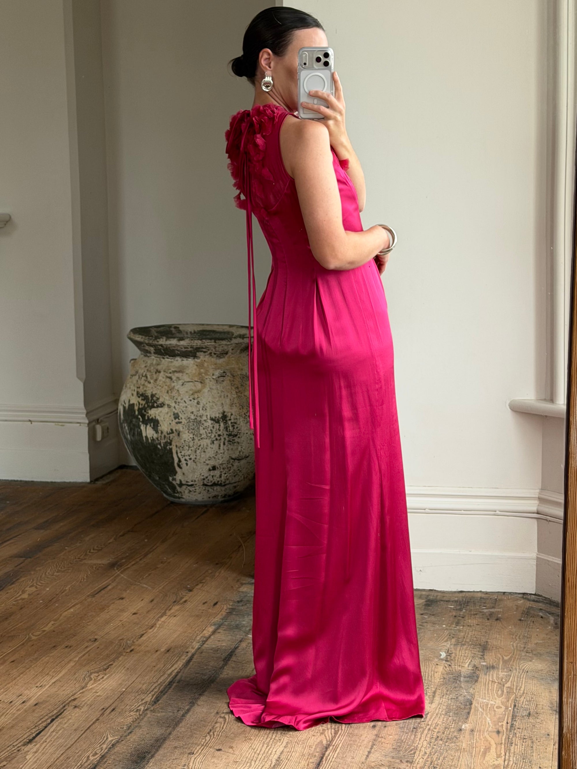 Vintage Valentino Pure Silk Organza Petal Gown Fuschia