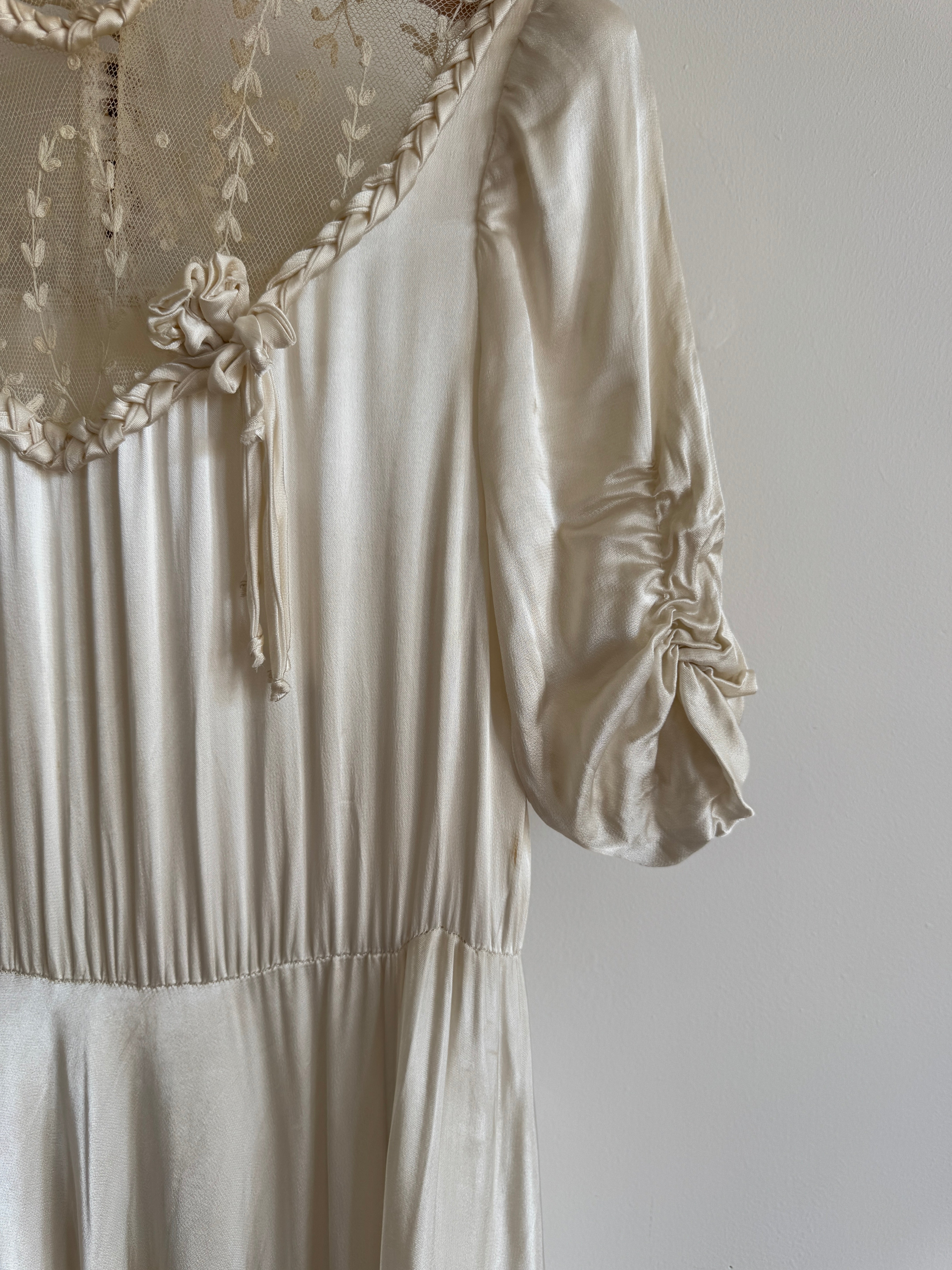 Vintage 50s Liquid Satin Wedding Dress With Lace
