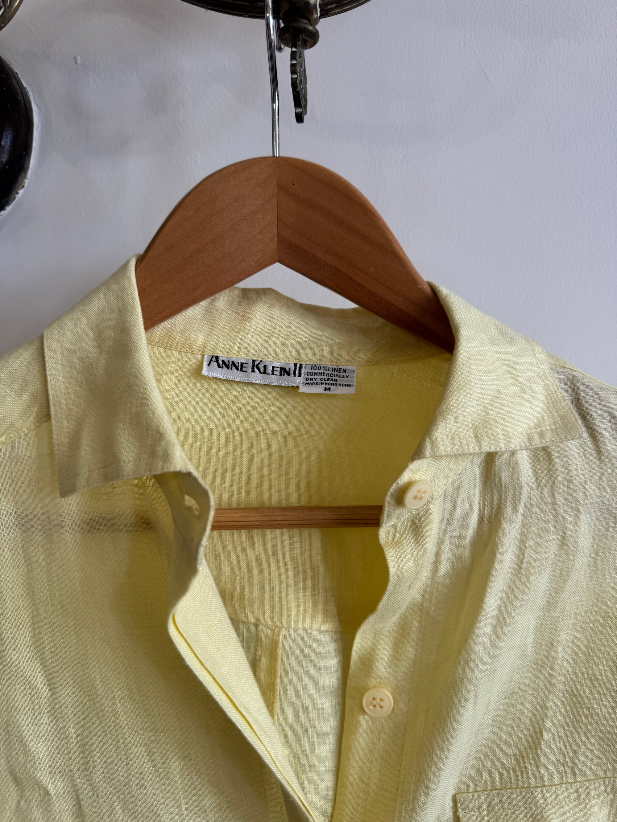Vintage 90s Pure Linen Button Up Shirt Blouse Lemon