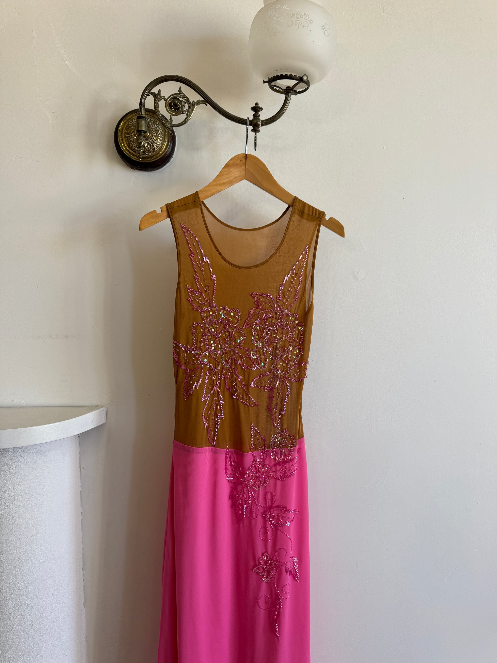 Vintage Y2K Naked Embellished Bodycon Midi Hot Pink