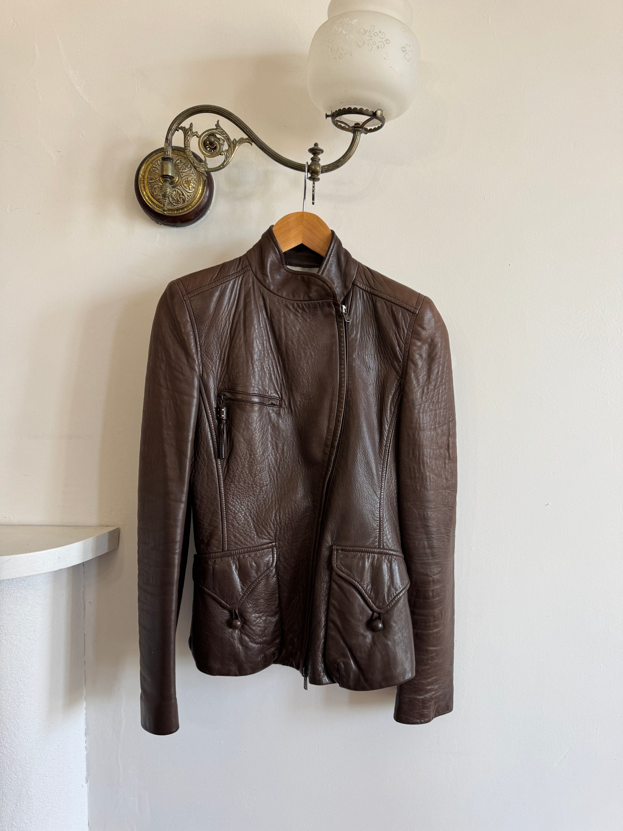 Vintage Y2K YSL Rive Gauche Leather Jacket Chocolate