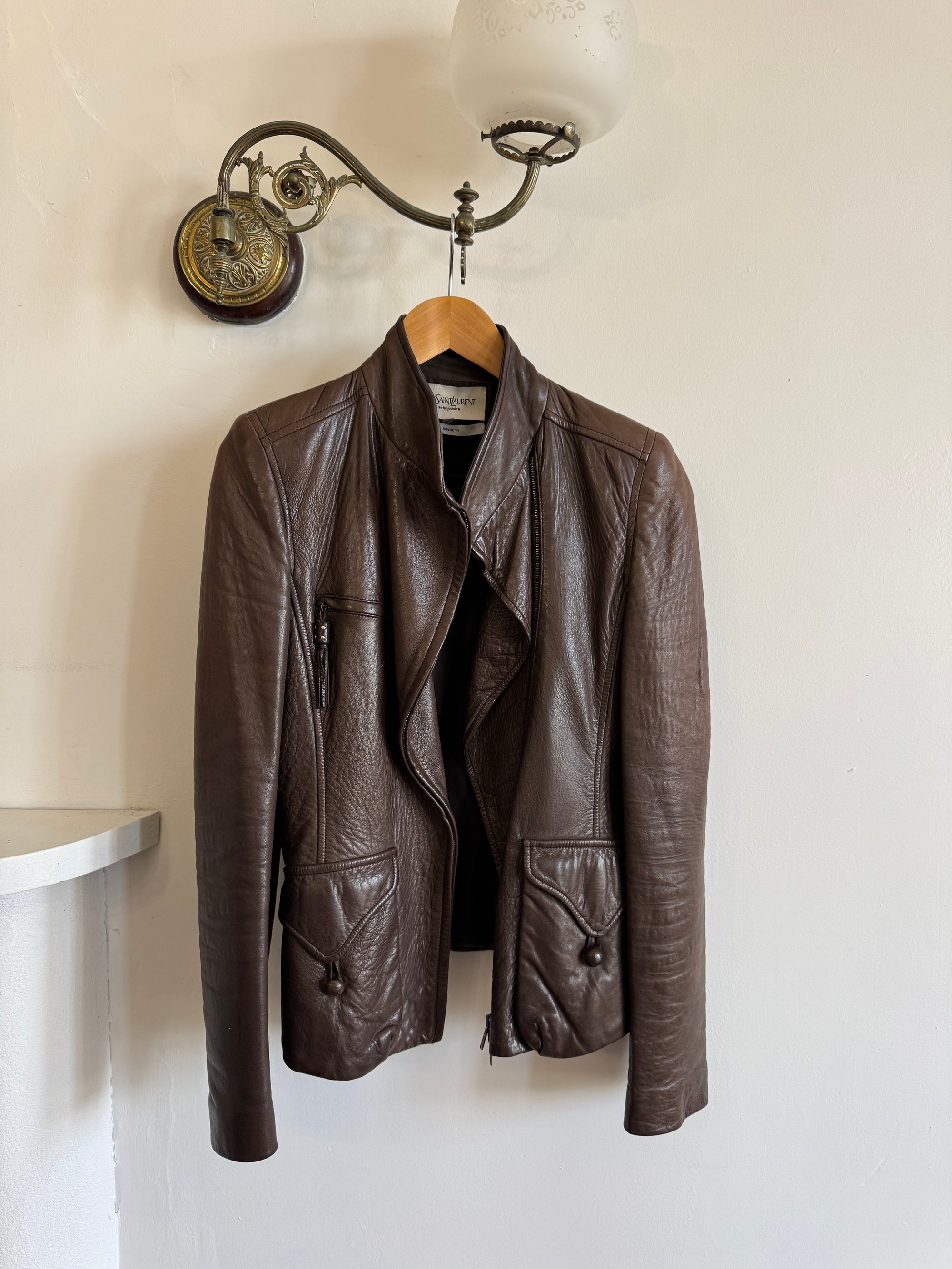 Vintage Y2K YSL Rive Gauche Leather Jacket Chocolate