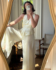 Vintage 80s Jacquard and Chiffon Bridal Pantsuit