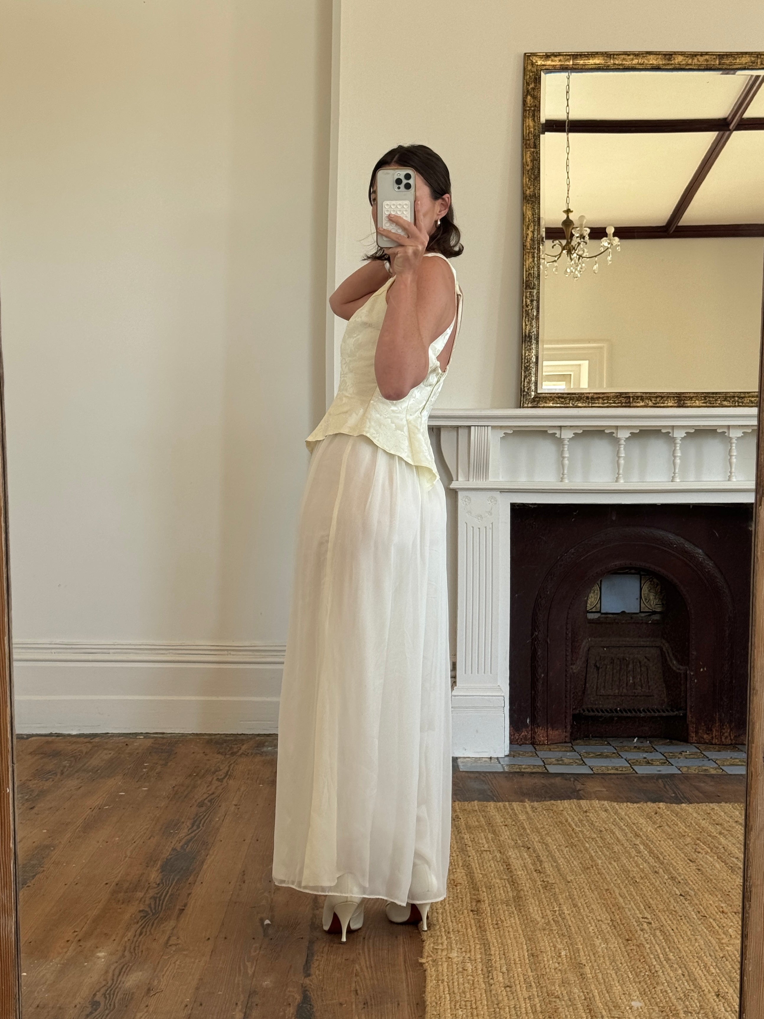Vintage 80s Jacquard and Chiffon Bridal Pantsuit