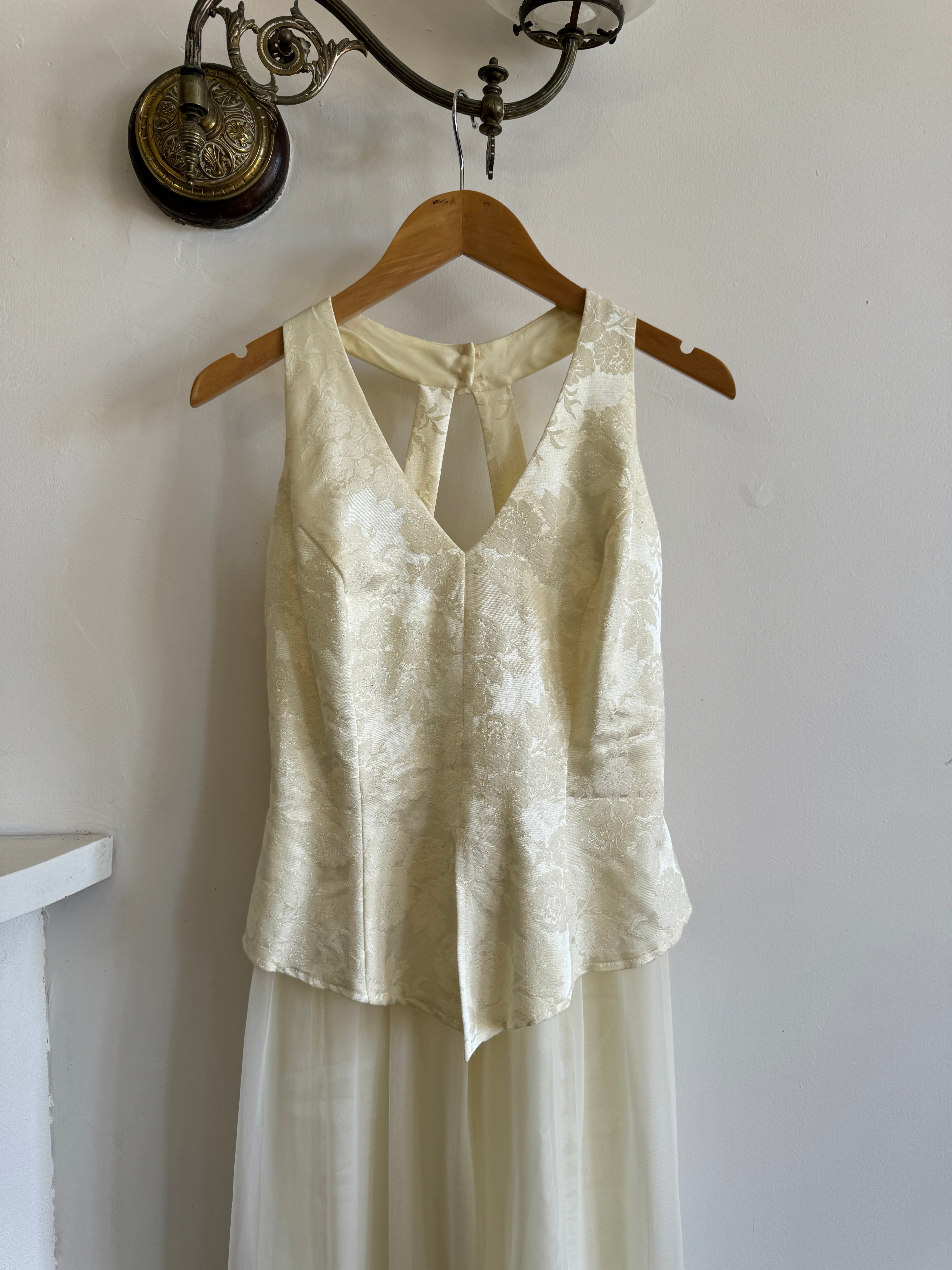 Vintage 80s Jacquard and Chiffon Bridal Pantsuit