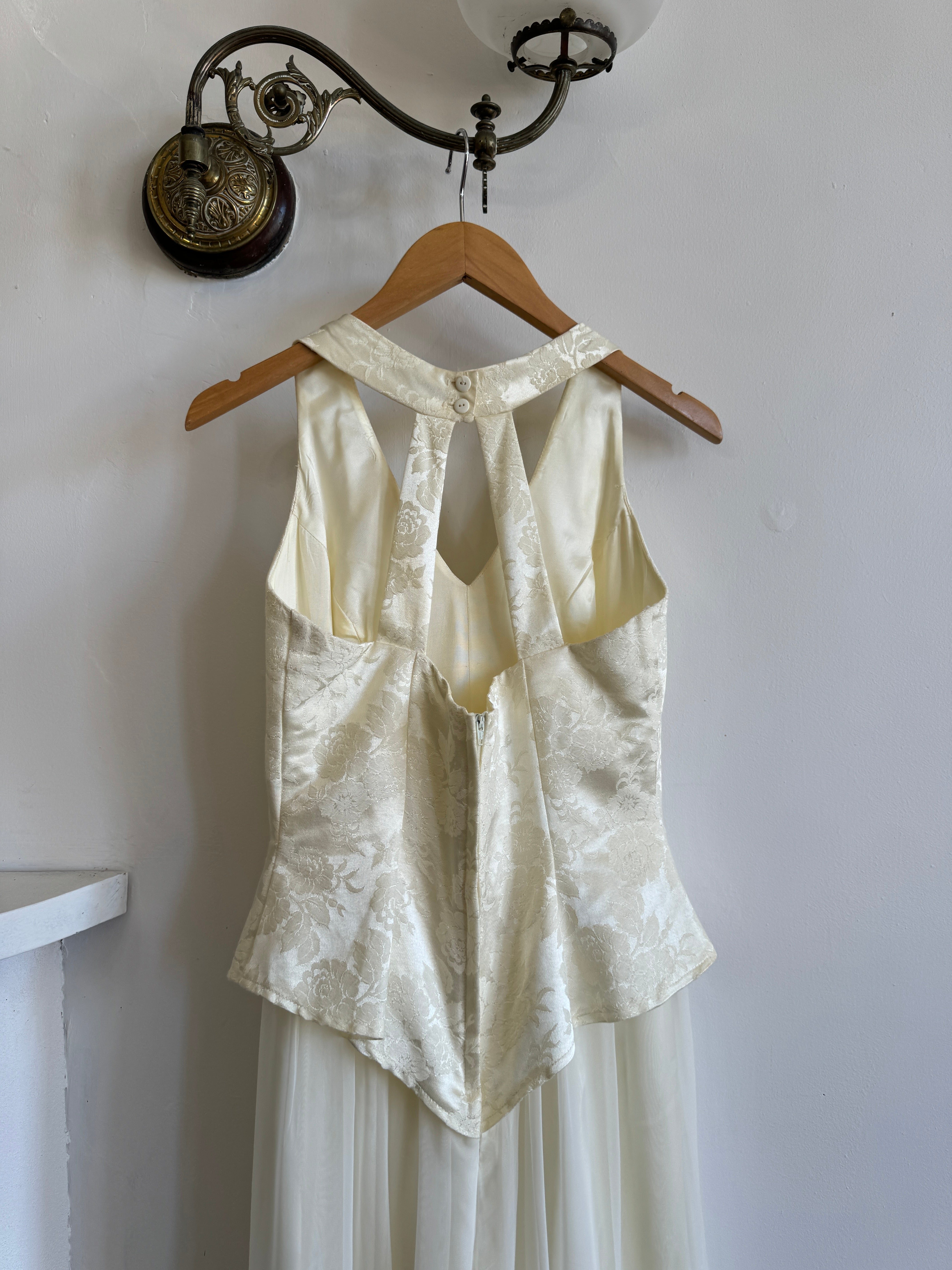 Vintage 80s Jacquard and Chiffon Bridal Pantsuit