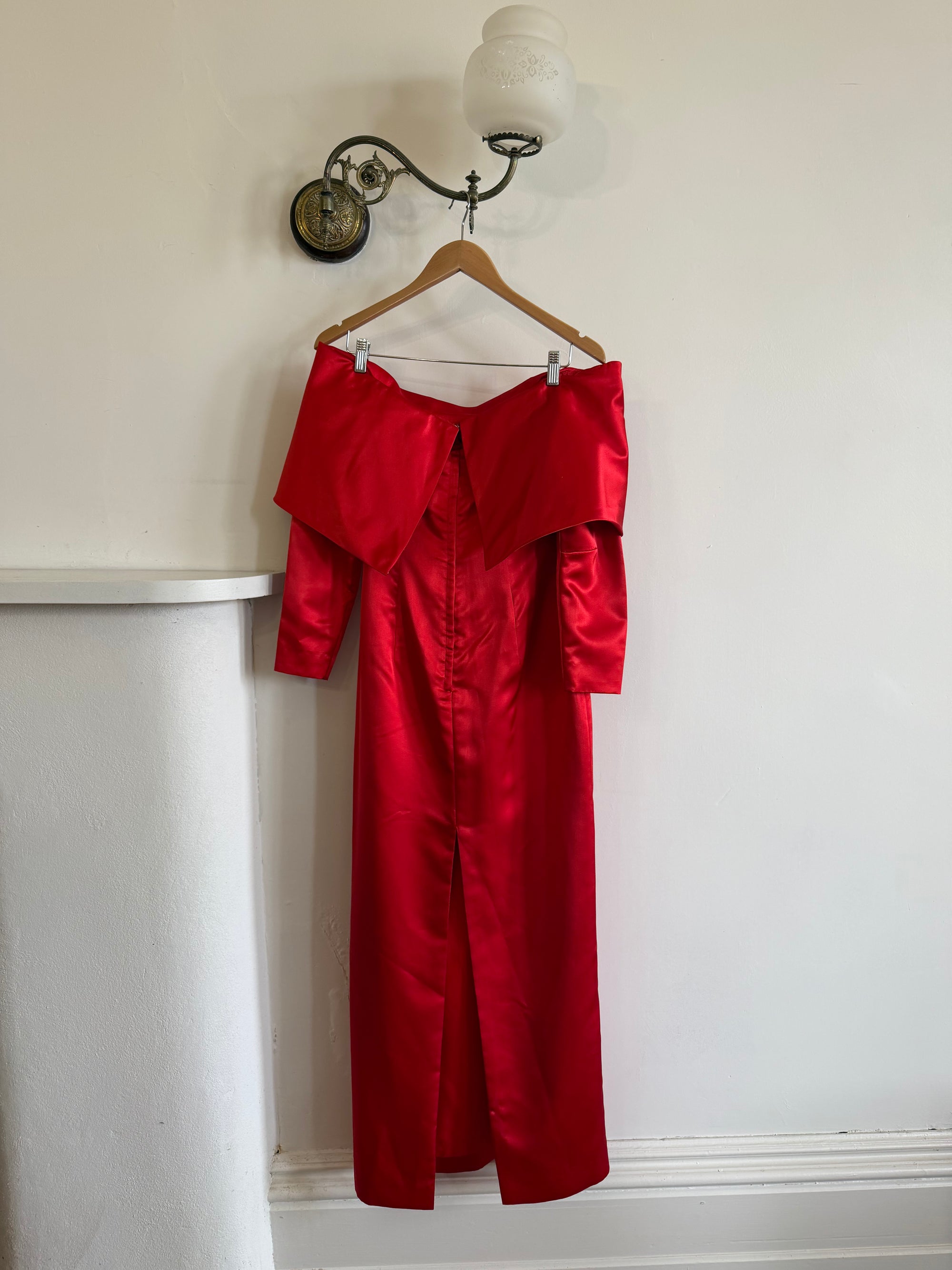 Vintage 90s Satin Off Shoulder Gown Red