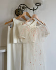 Vintage 90s Italian Sheer Embroidered Tulle 3 Piece Bridal Set