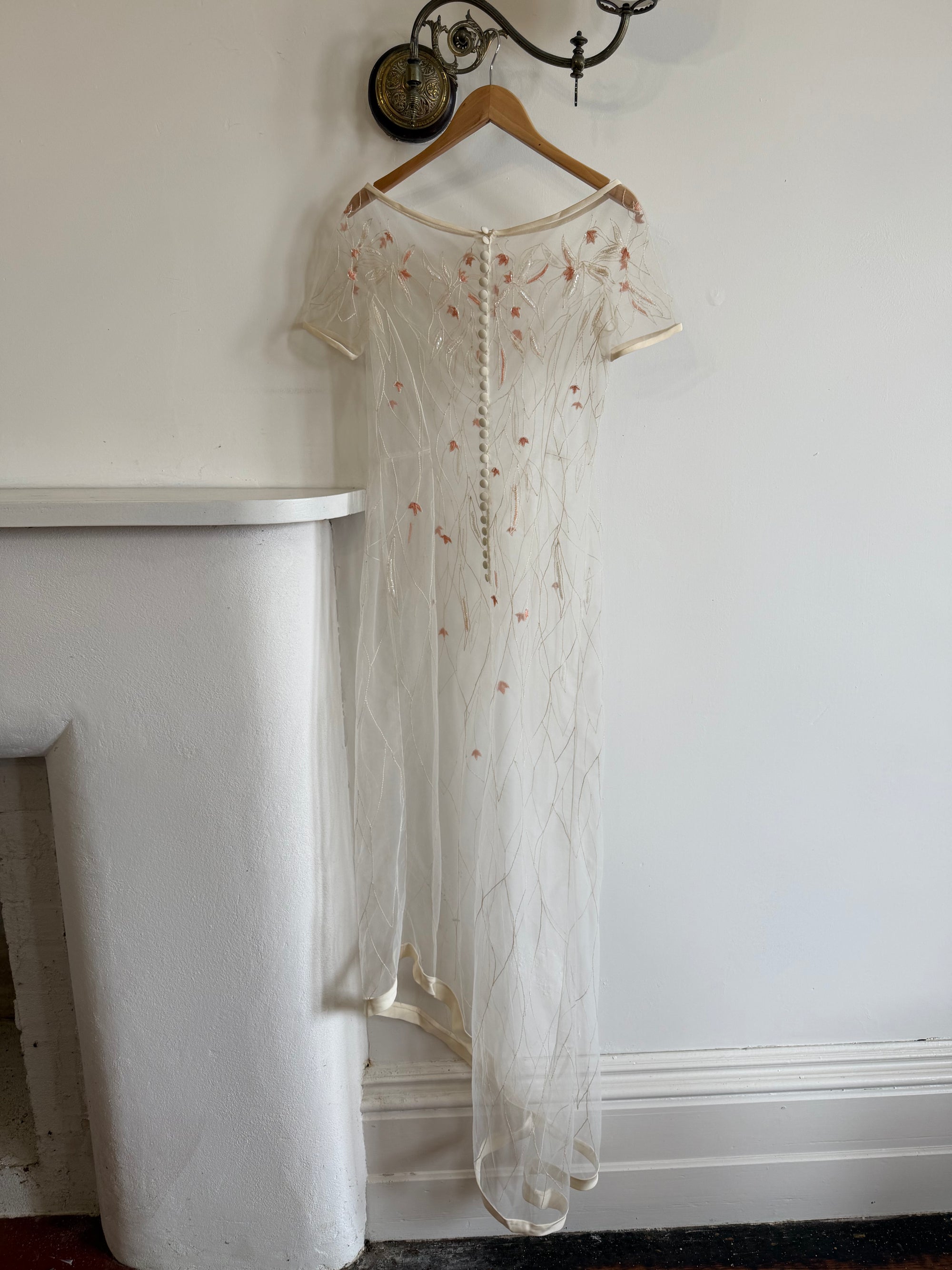 Vintage 90s Italian Sheer Embroidered Tulle 3 Piece Bridal Set