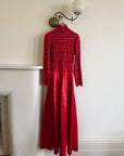 Vintage 90s High Floral Satin Gown Red