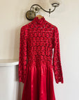 Vintage 90s High Floral Satin Gown Red