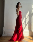 Vintage 90s Pure Silk Scarlet Bias Cut Gown