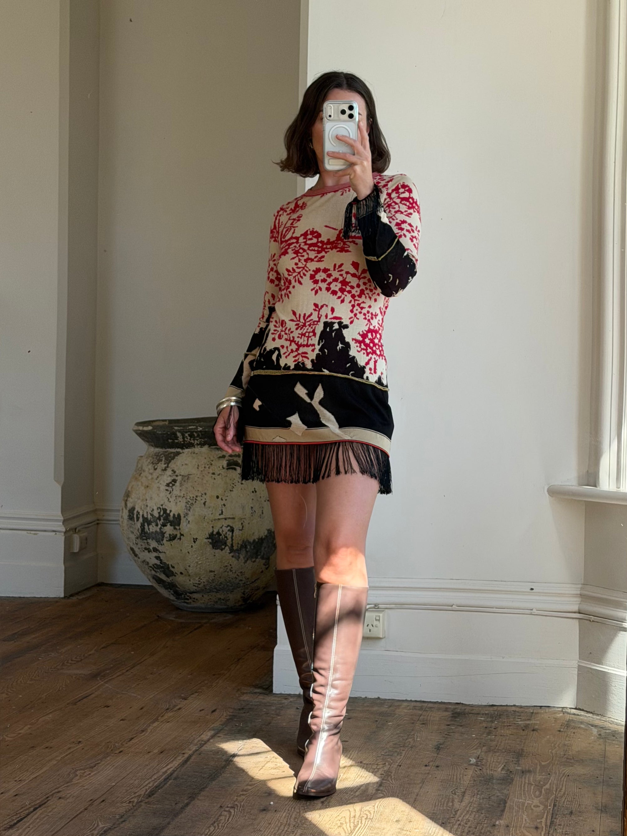 Vintage 2003 Chanel Fringed Knit Mini Dress