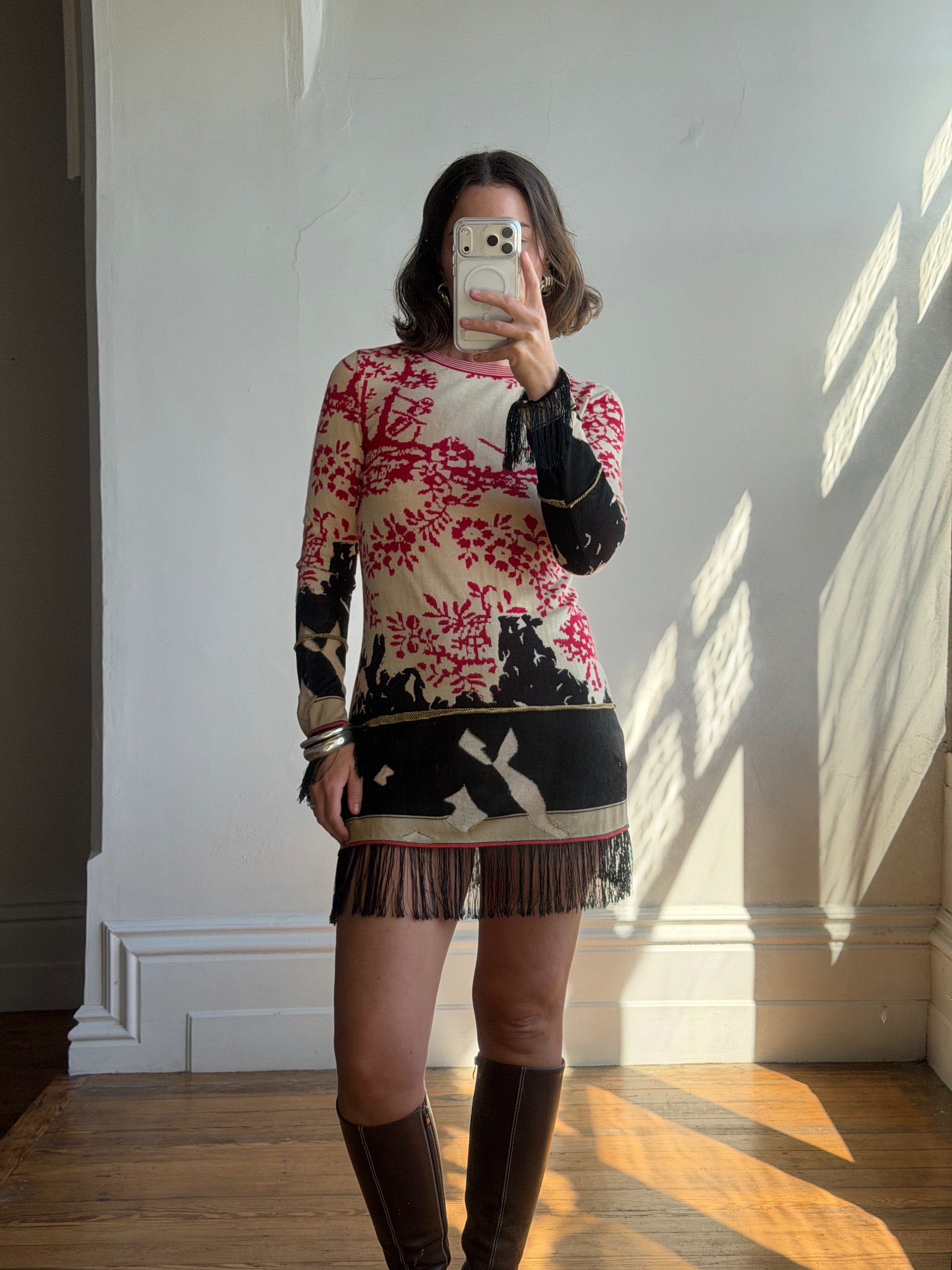 Vintage 2003 Chanel Fringed Knit Mini Dress