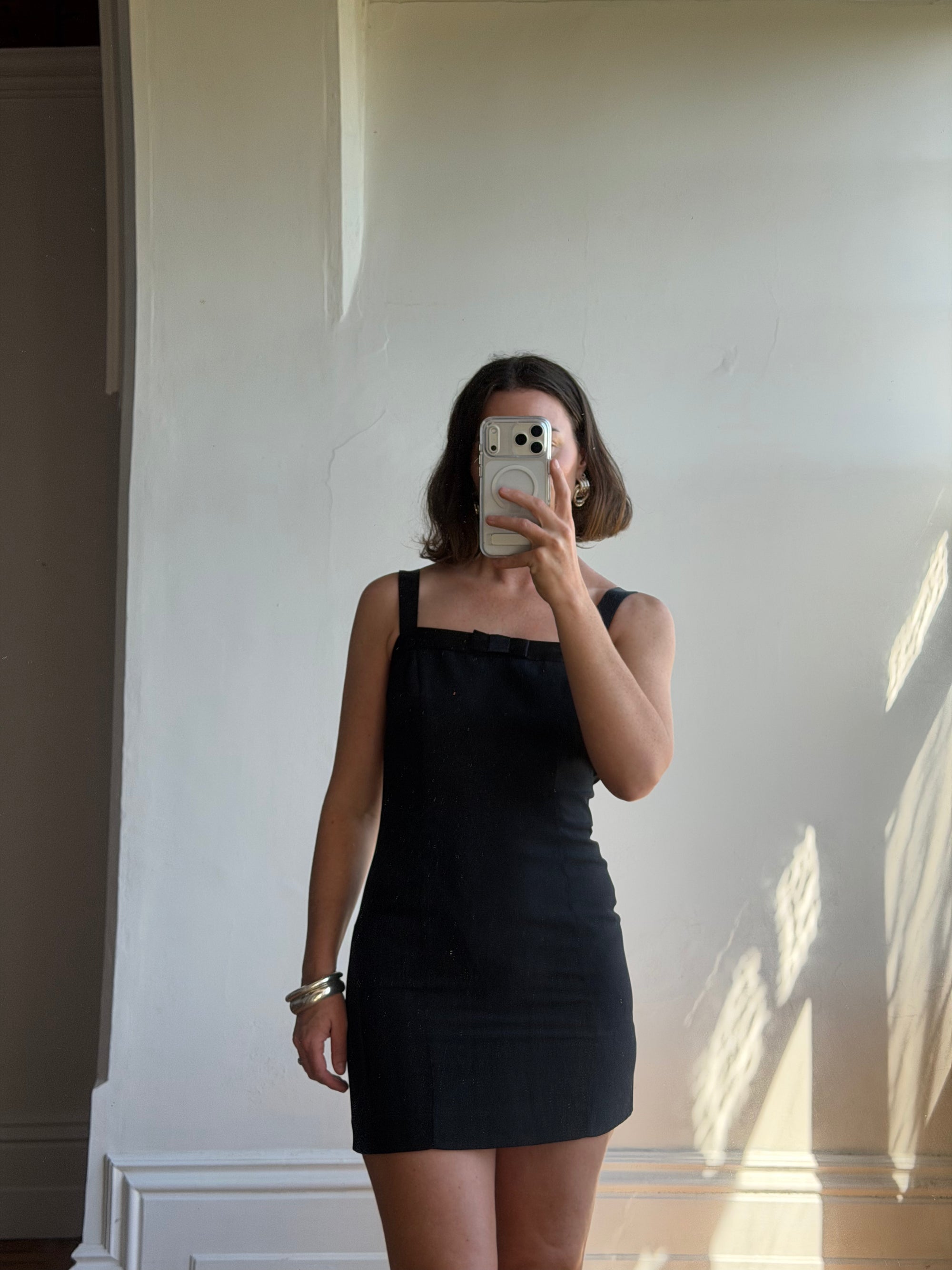 Vintage 90s Tailored Bow Micro Mini Noir