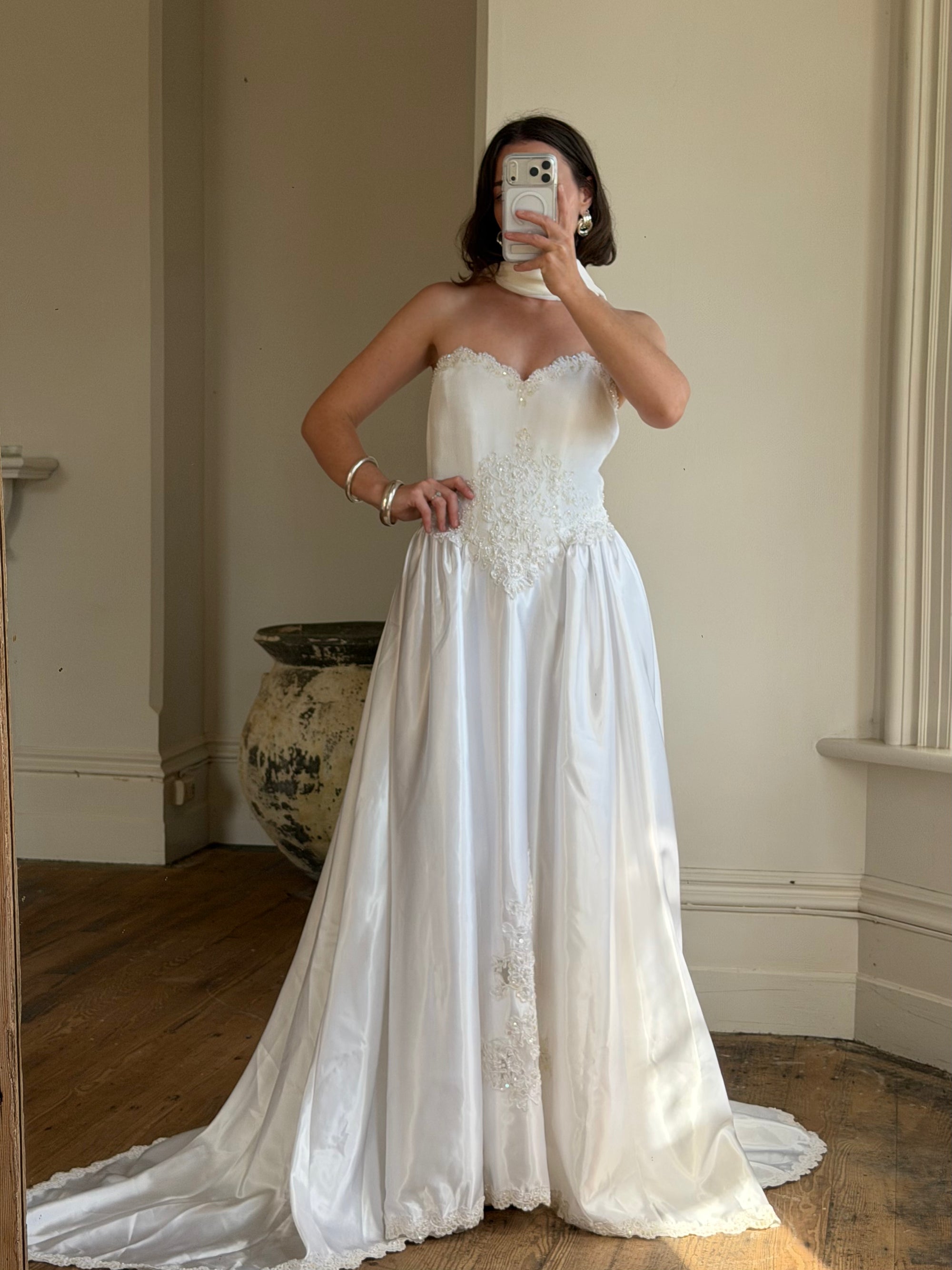 Vintage Y2K Pintuck Pearl Sweetheart Wedding Dress