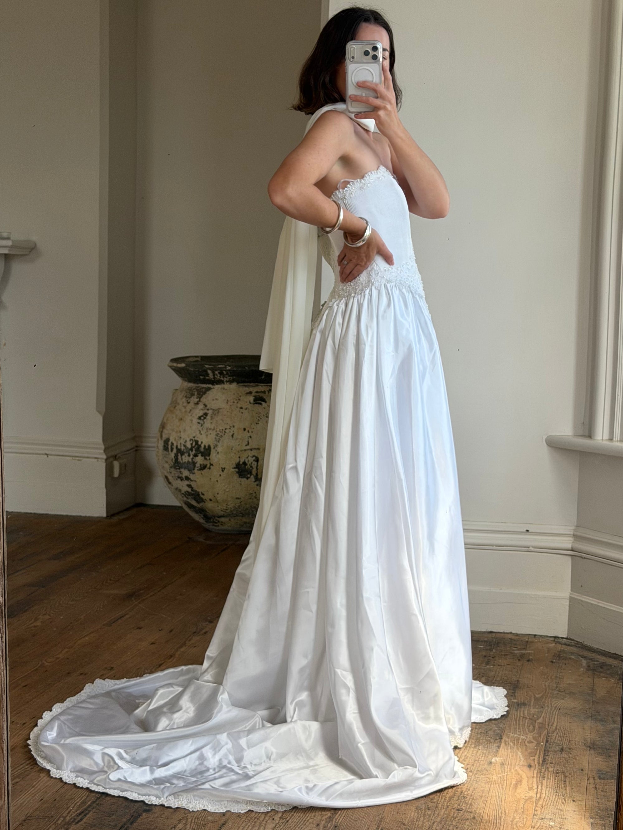 Vintage Y2K Pintuck Pearl Sweetheart Wedding Dress