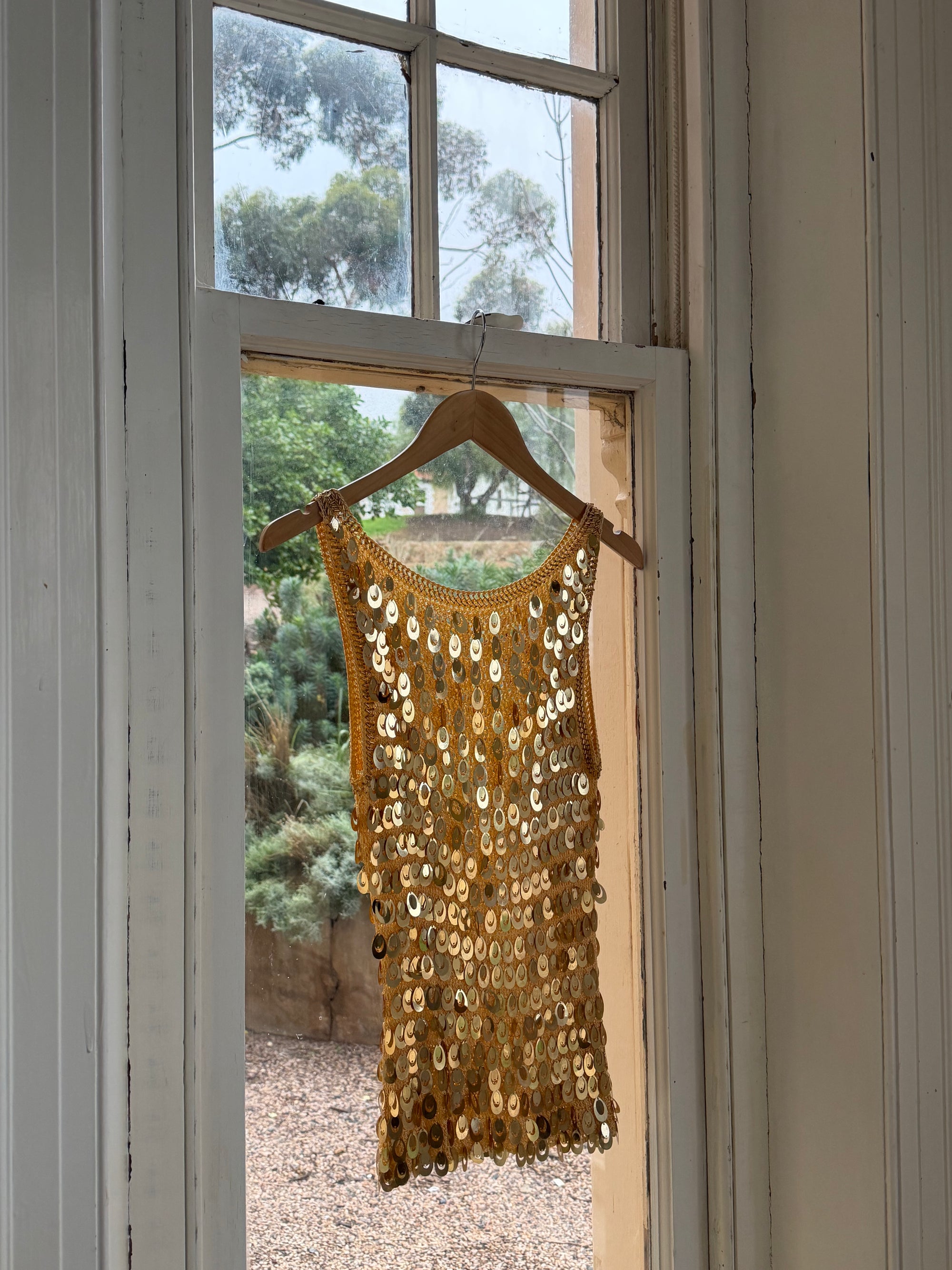 Vintage Y2K Gold Sequin Paillette Knit Tank Top