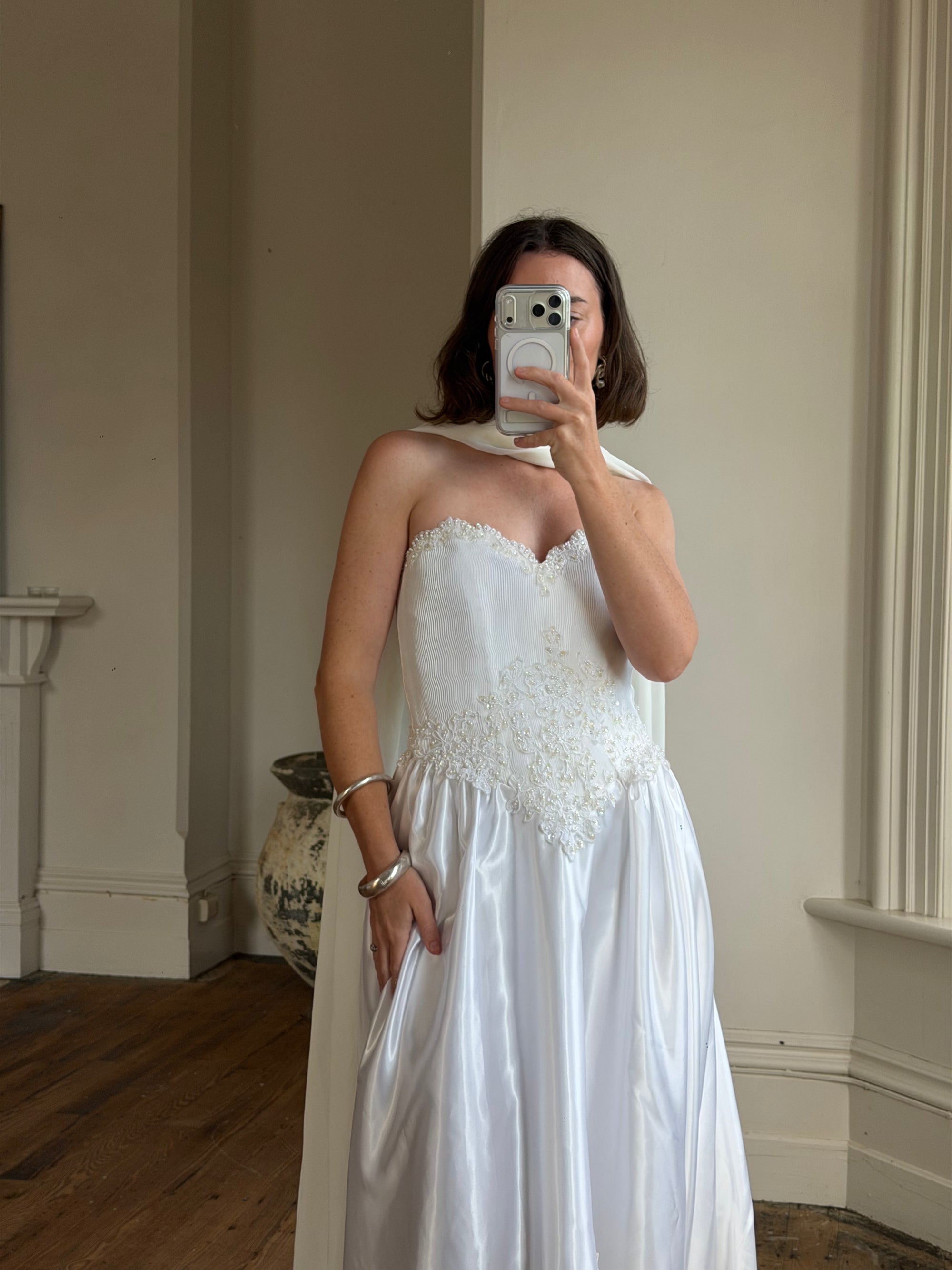 Vintage Y2K Pintuck Pearl Sweetheart Wedding Dress