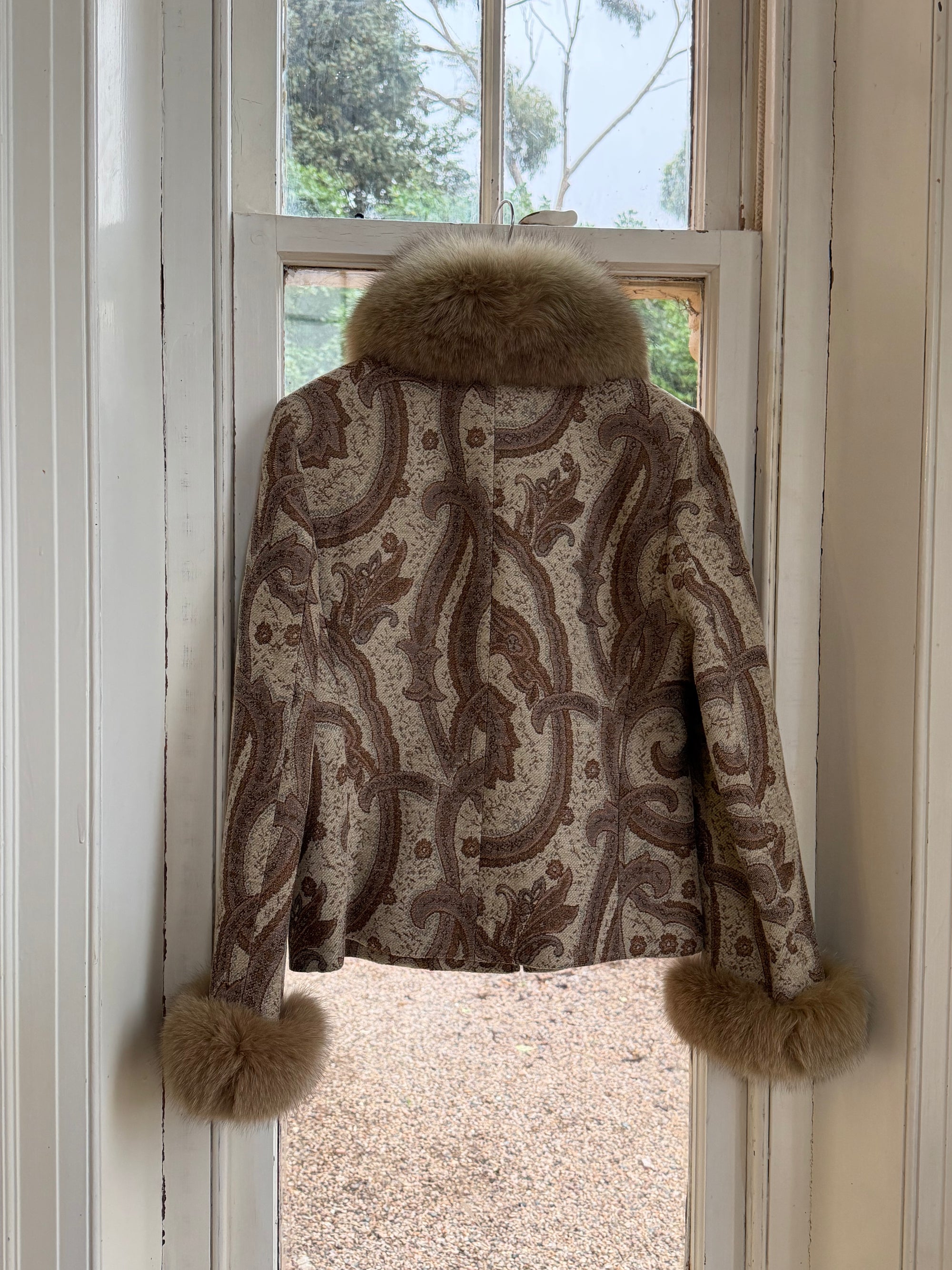 Vintage 70s Paisley Brocade Jacket With Fox Fur Collar &amp; Cuffs