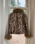 Vintage 70s Paisley Brocade Jacket With Fox Fur Collar & Cuffs