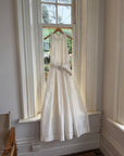 Vintage 90s Pleated Ivory Silk Couture Bridal Dress with Belt