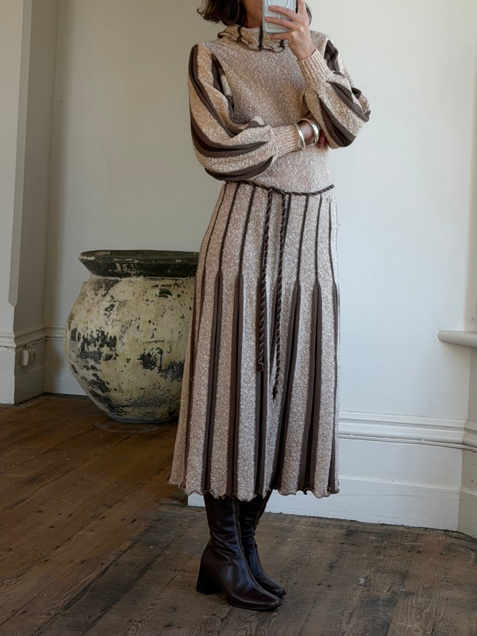 Vintage 70s Wool Blend Knit Dress Latte Brown