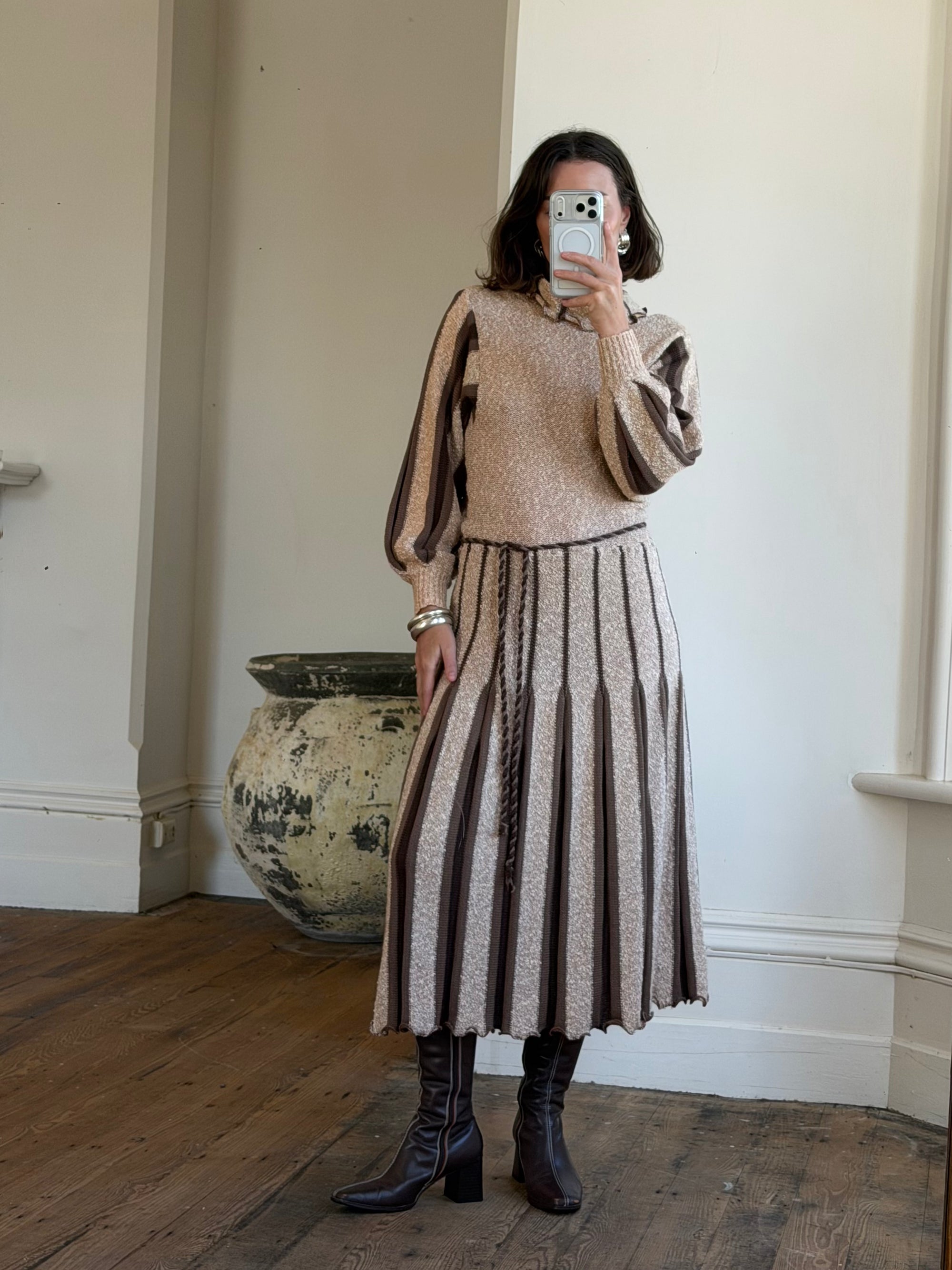 Vintage 70s Wool Blend Knit Dress Latte Brown