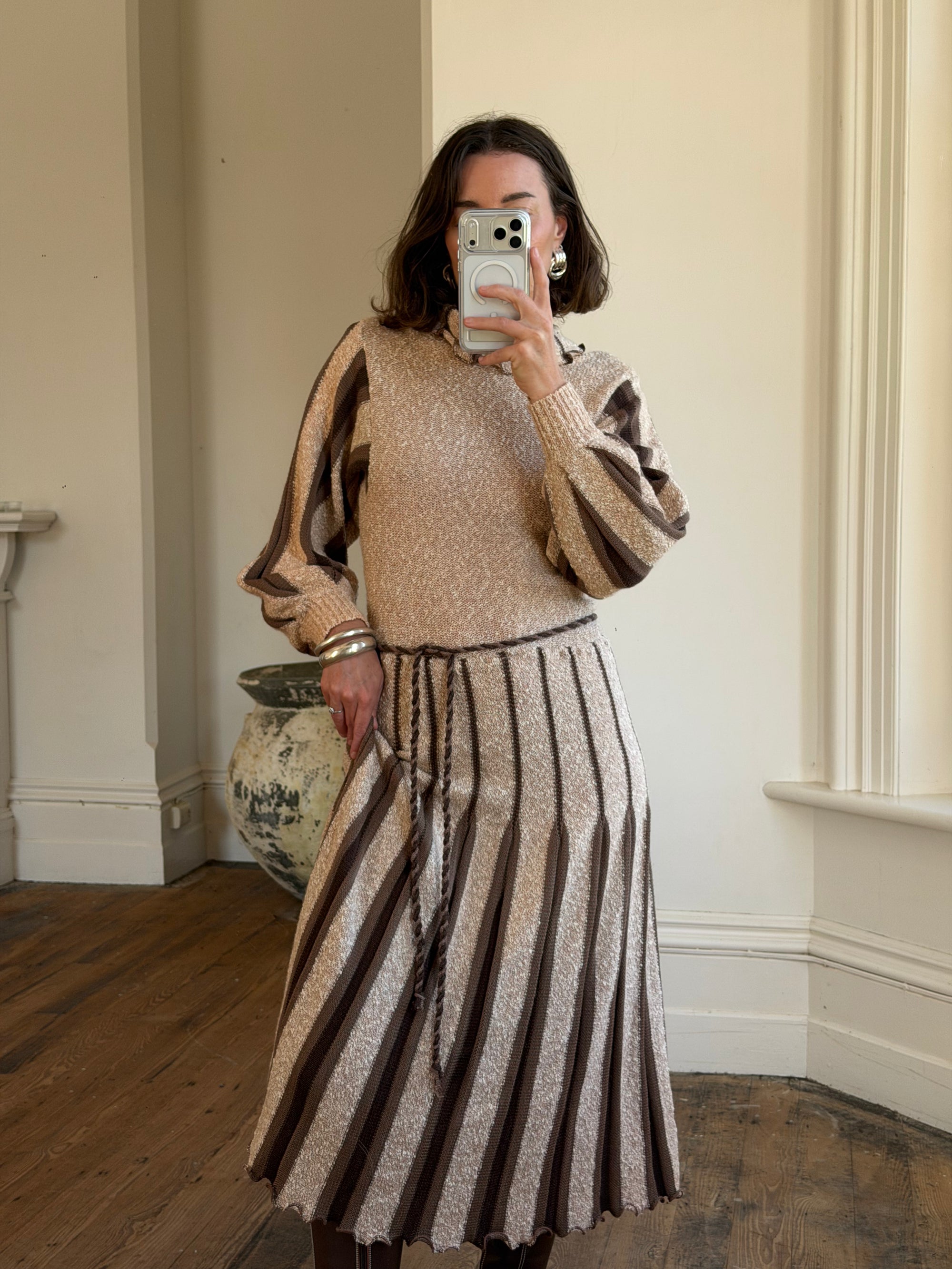 Vintage 70s Wool Blend Knit Dress Latte Brown