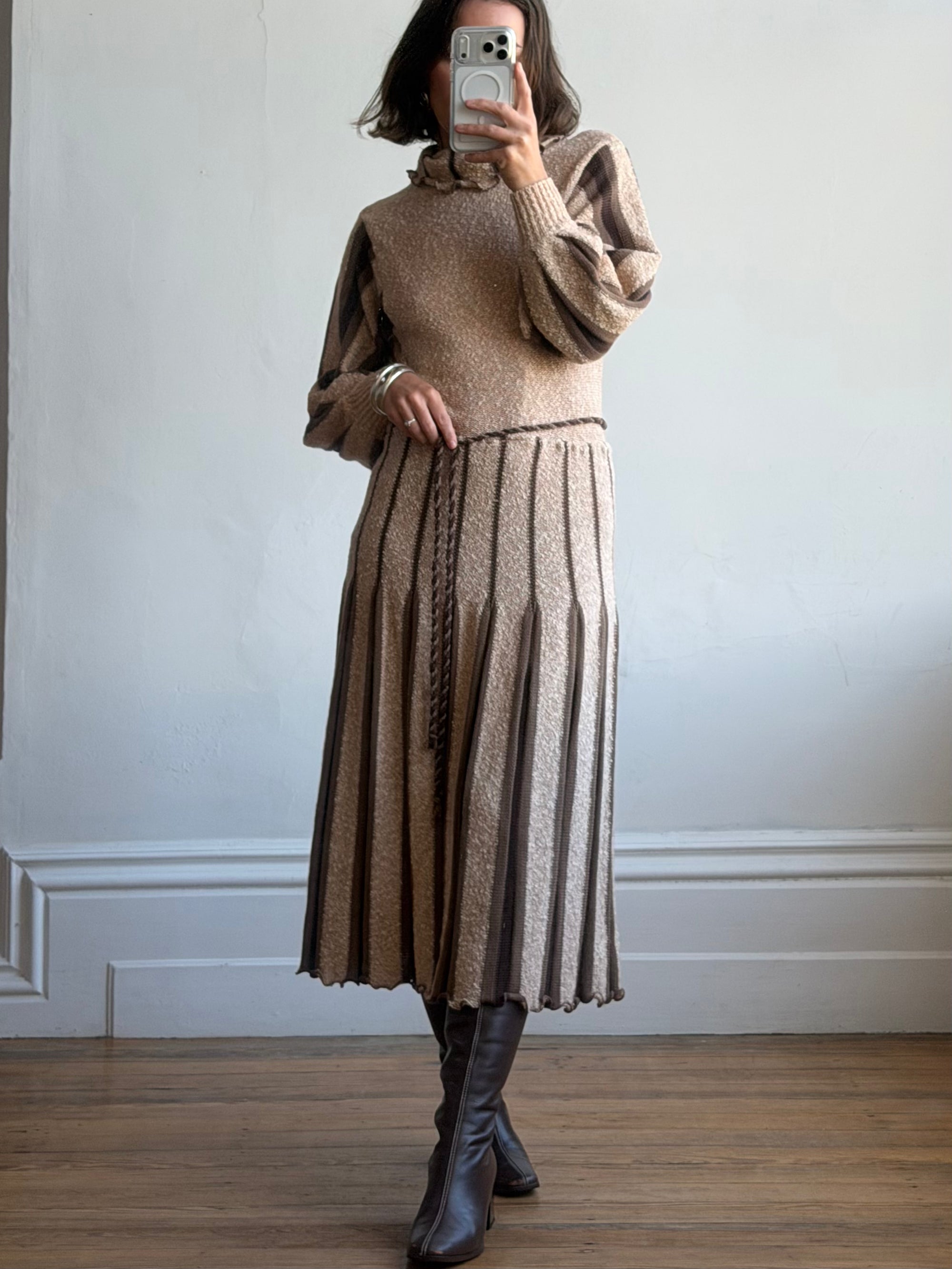 Vintage 70s Wool Blend Knit Dress Latte Brown
