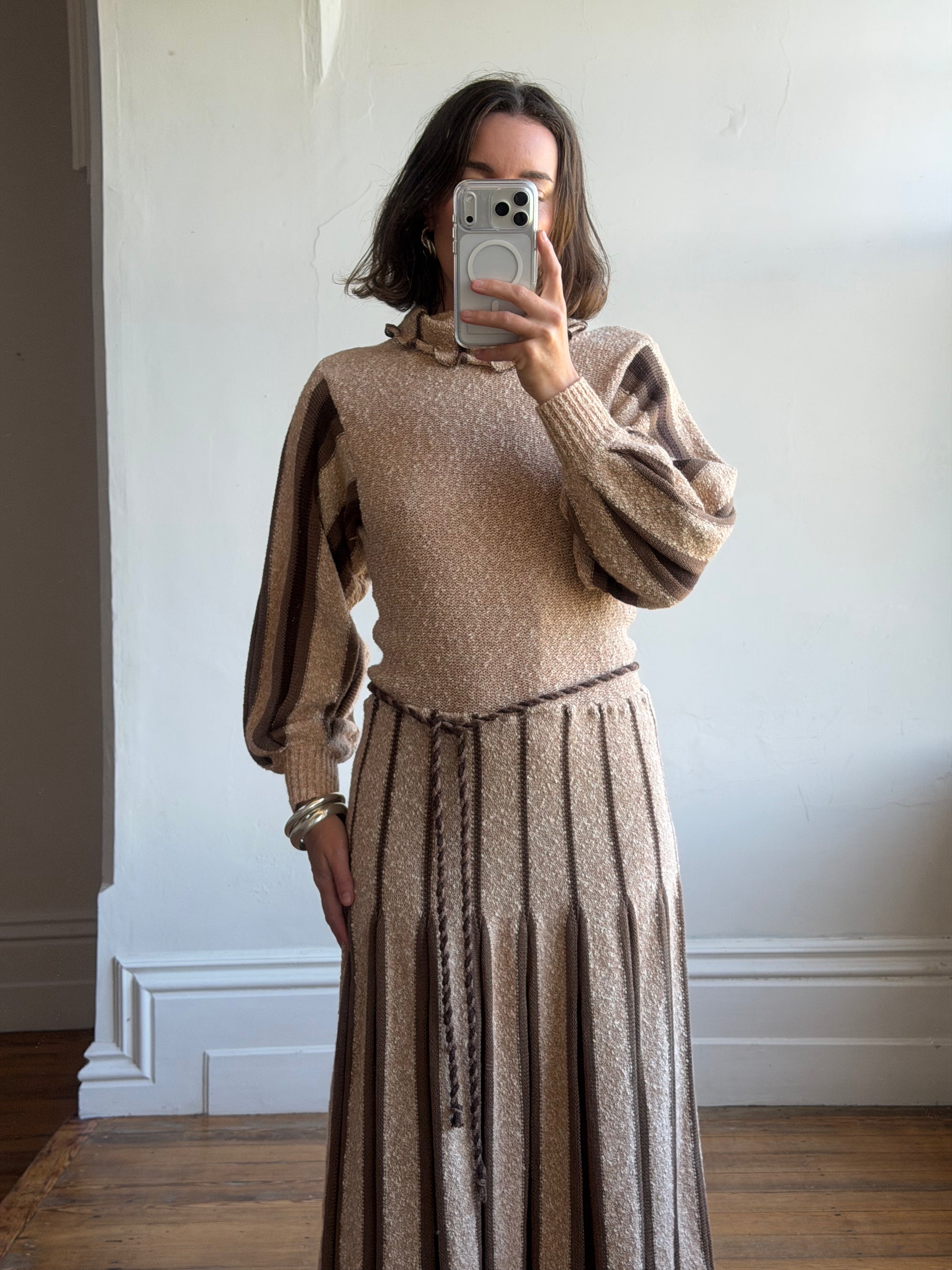 Vintage 70s Wool Blend Knit Dress Latte Brown